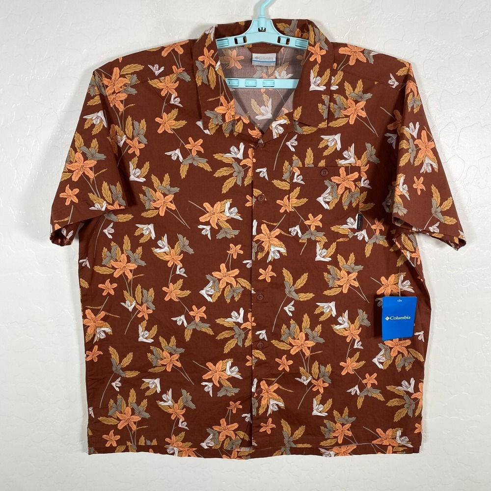 Columbia Shirt Mens‎ XL Orange Arrow Springs Button Up Camp Outdoor Floral New